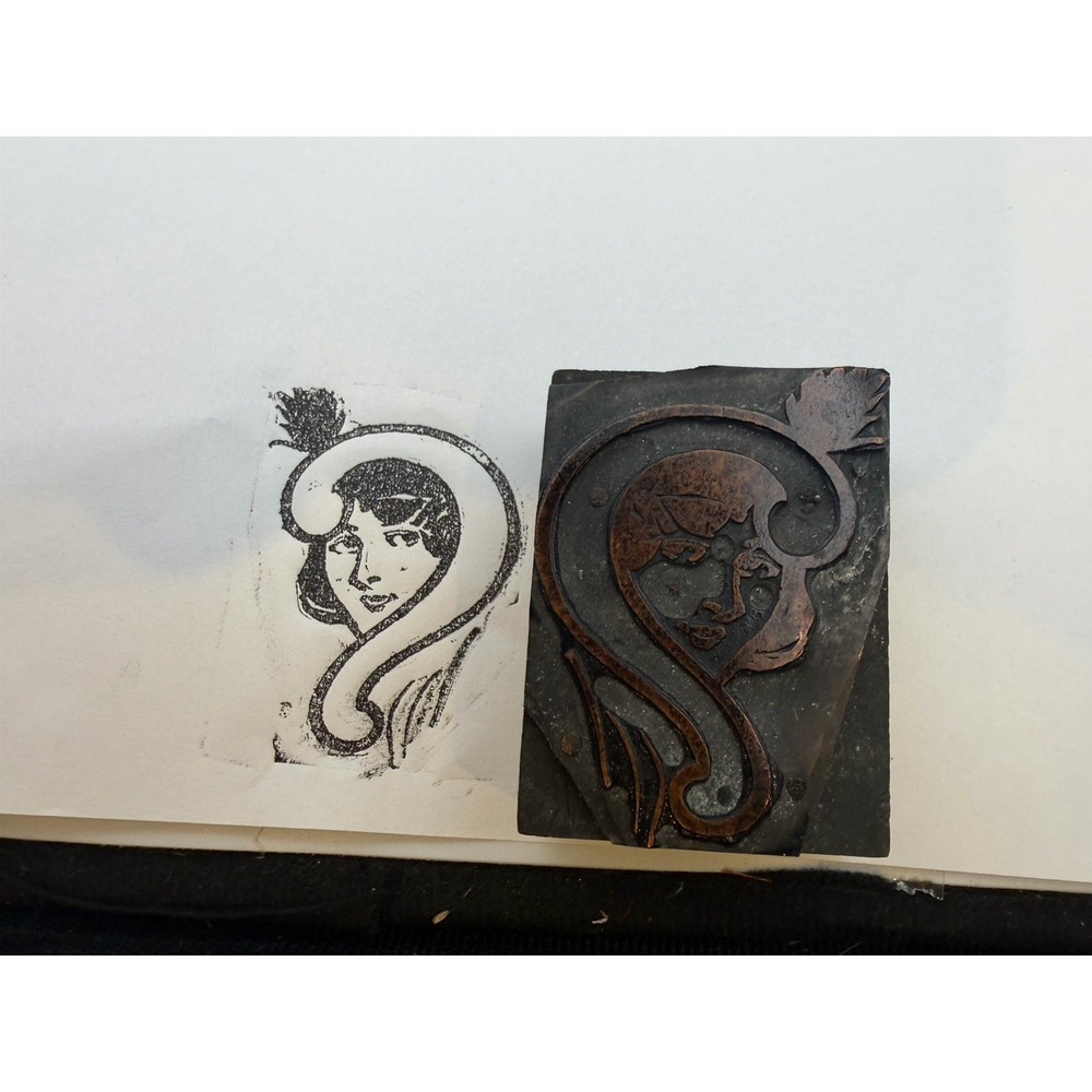Vintage Letterpress Printing Block / Printer's Cut – Stylized Female Profile
